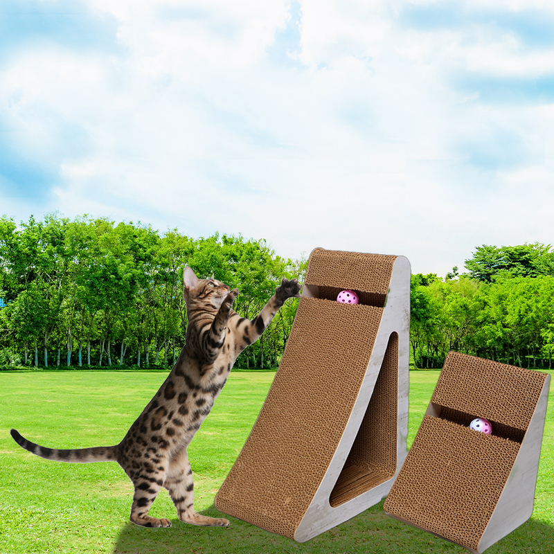 2件套鲨鱼鳍猫抓板可嵌套带玩具三角猫抓板多角度刮板9 面可用可回收猫抓板适用于室内猫