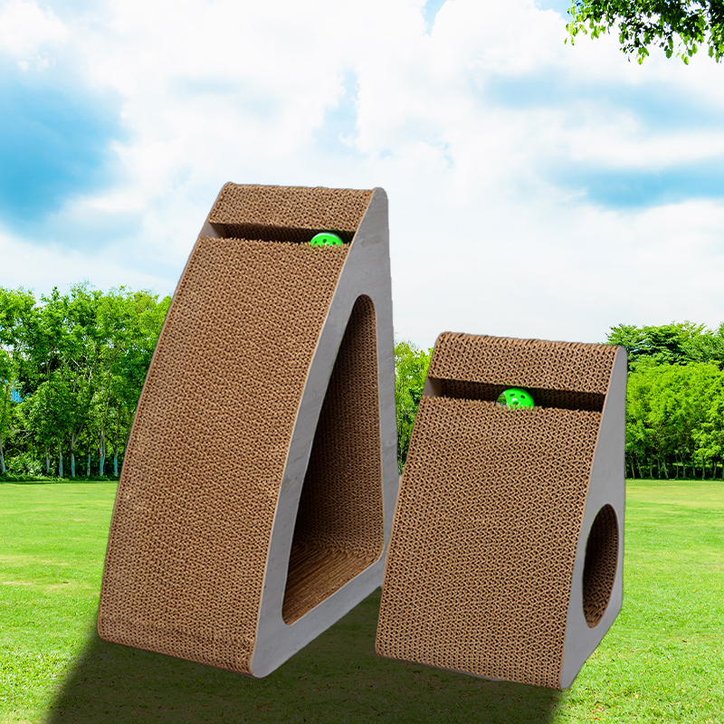 鲨鱼鳍洞洞猫抓板三角形瓦楞纸猫抓板带猫薄荷